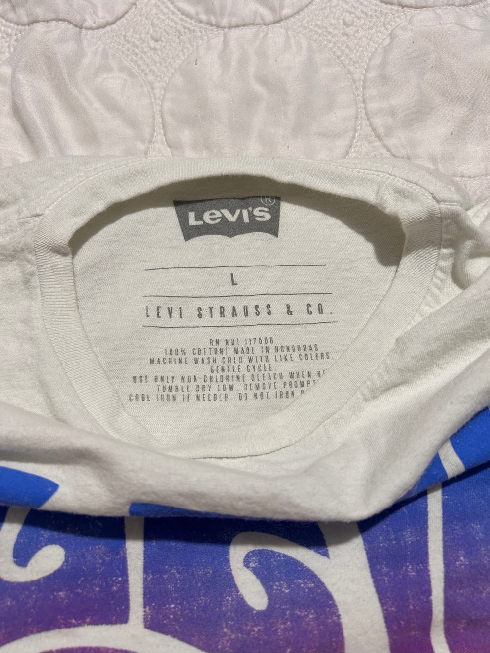 Levi's White Tee with Purple and Blue Graphic